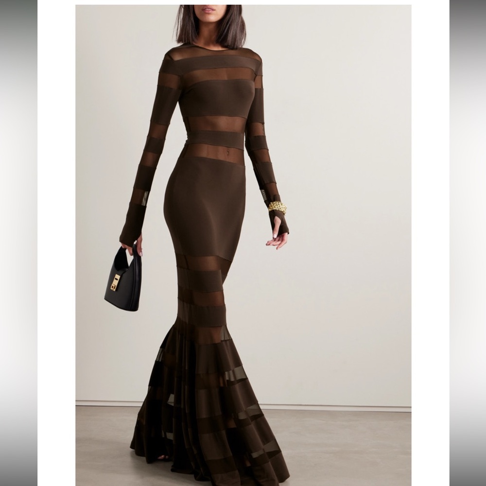 Norma Kamali Mesh-paneled stretch jersey gown